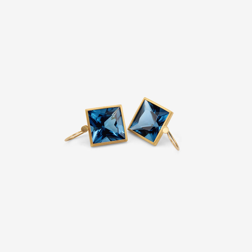 LOLA BROOKS 22K & LARGE SQUARE LONDON BLUE TOPAZ DROP EARRINGS, 38.4CT