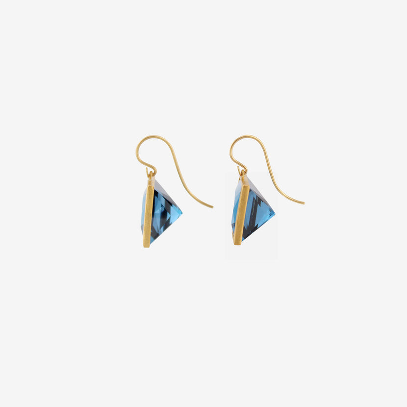 LOLA BROOKS 22K & LARGE SQUARE LONDON BLUE TOPAZ DROP EARRINGS, 38.4CT