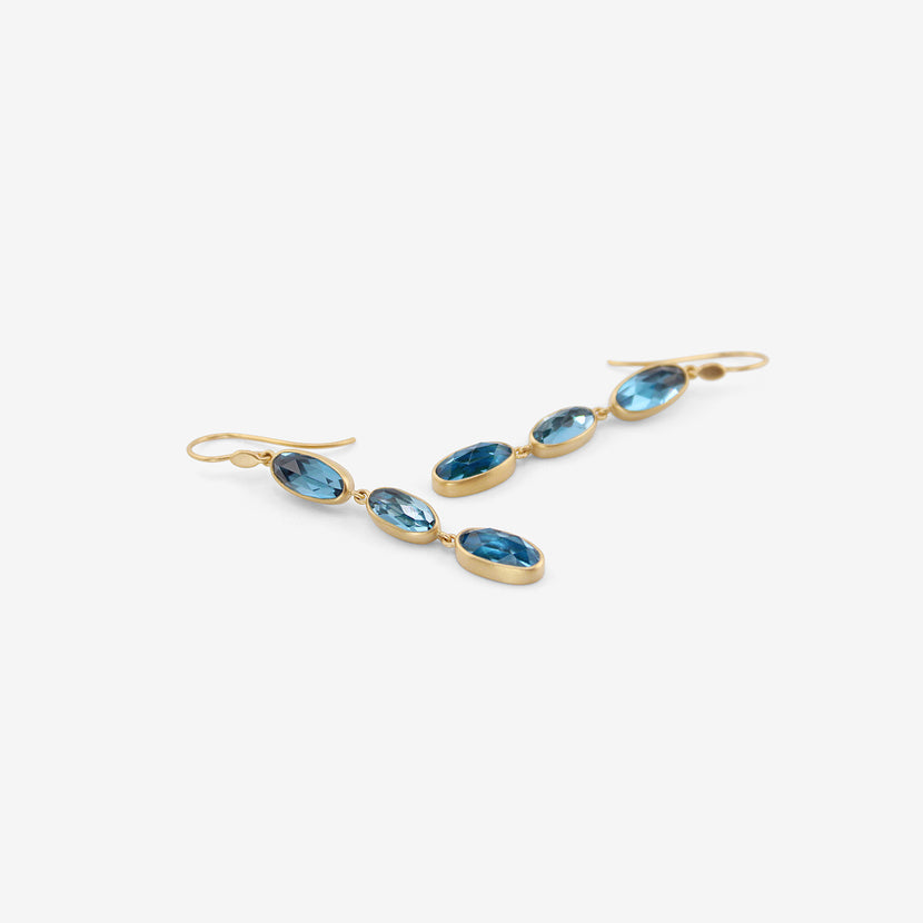 LOLA BROOKS 18K & LONDON BLUE TOPAZ TRIPLE DROP EARRINGS, 13.52CT