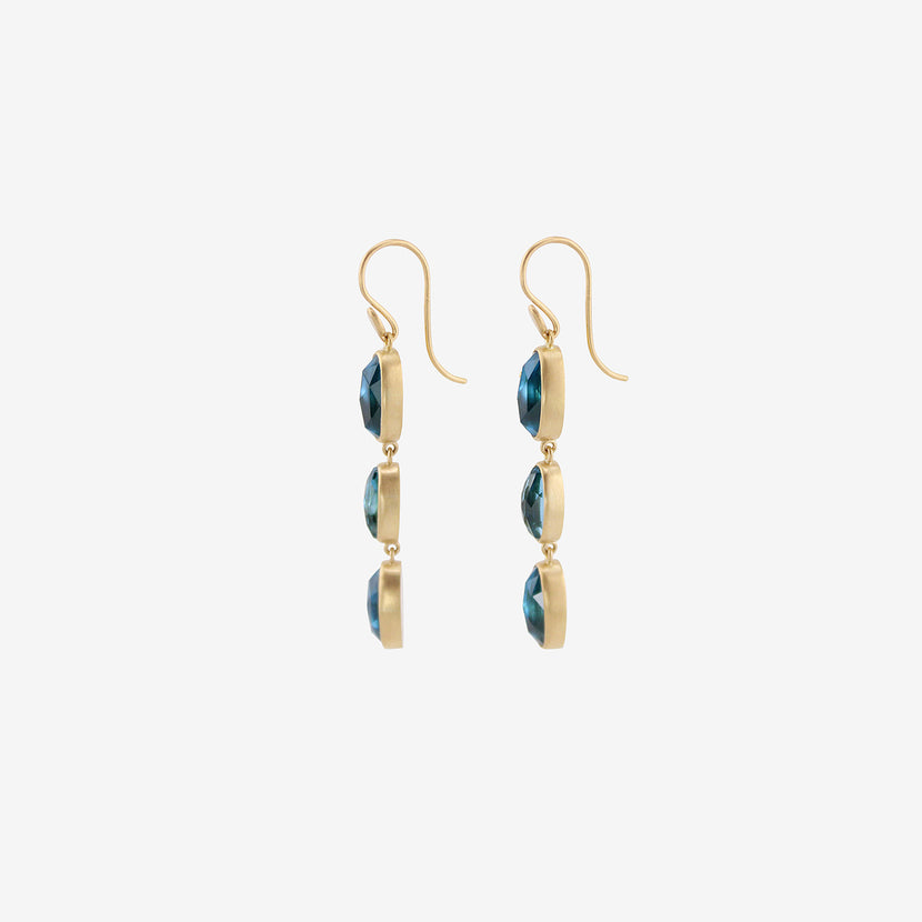 LOLA BROOKS 18K & LONDON BLUE TOPAZ TRIPLE DROP EARRINGS, 13.52CT