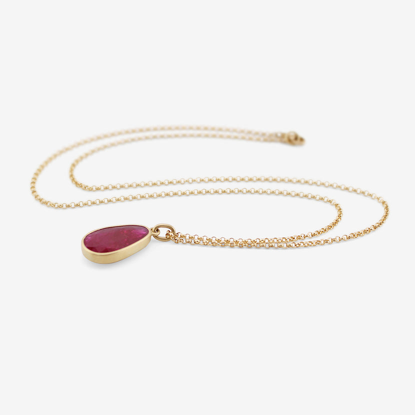 LOLA BROOKS 18K & MOZAMBIQUE RUBY DROP PENDANT NECKLACE, 3.7CT