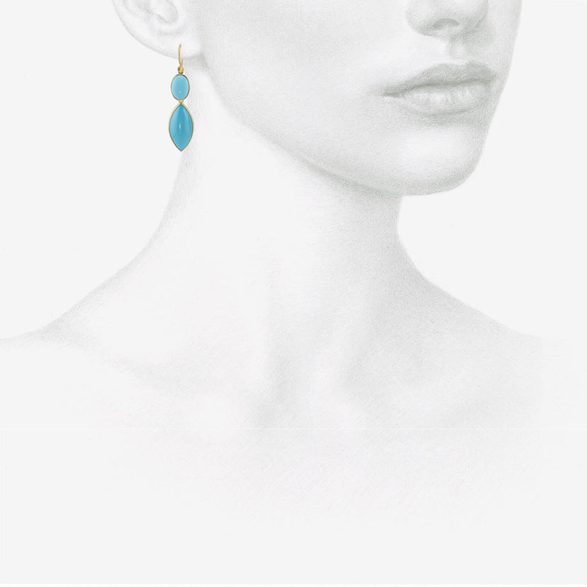 LOLA BROOKS 18K & SLEEPING BEAUTY TURQUOISE DOUBLE DROP EARRINGS, 15.28CT