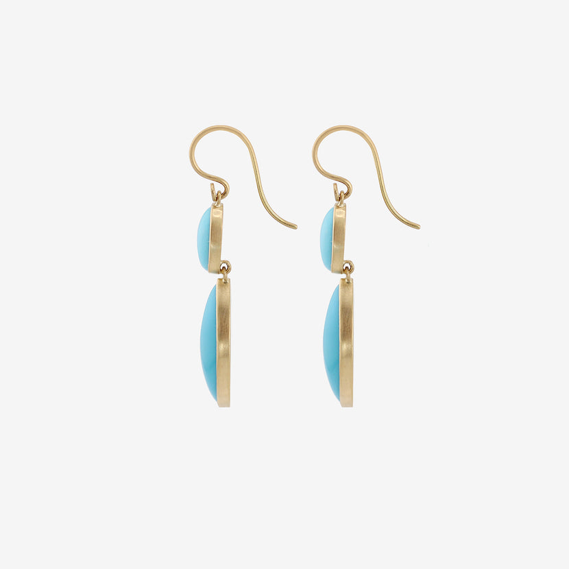 LOLA BROOKS 18K & SLEEPING BEAUTY TURQUOISE DOUBLE DROP EARRINGS, 15.28CT