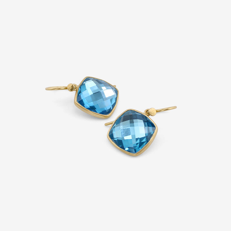 LOLA BROOKS 18K & CUSHION-SHAPED SWISS BLUE TOPAZ DROP EARRINGS, 10.15CT