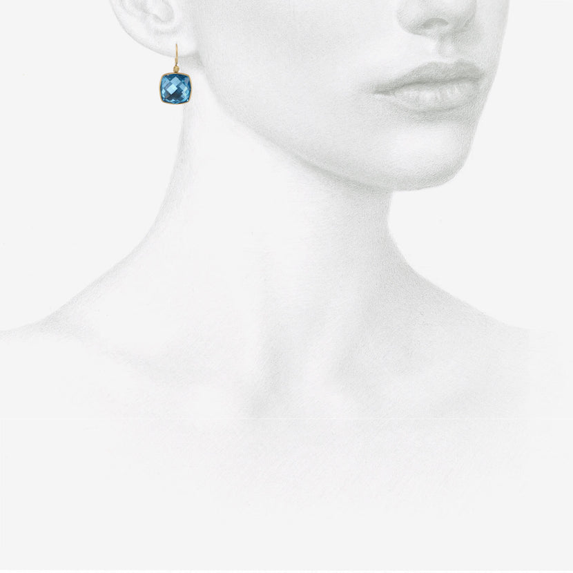 LOLA BROOKS 18K & CUSHION-SHAPED SWISS BLUE TOPAZ DROP EARRINGS, 10.15CT