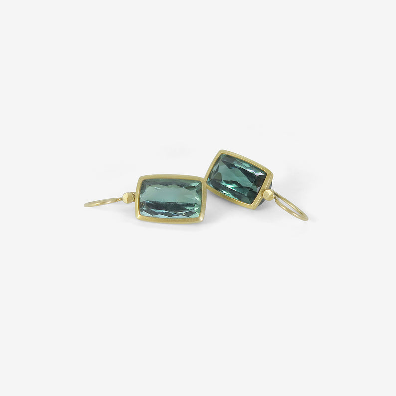 LOLA BROOKS 18K & FACETED CUSHION BLUE GREEN TOURMALINE EARRINGS, 17.57CT