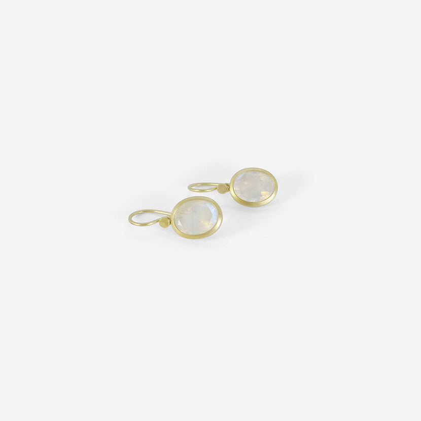 Yellow Gold and Moonstone Drop Earrings - 