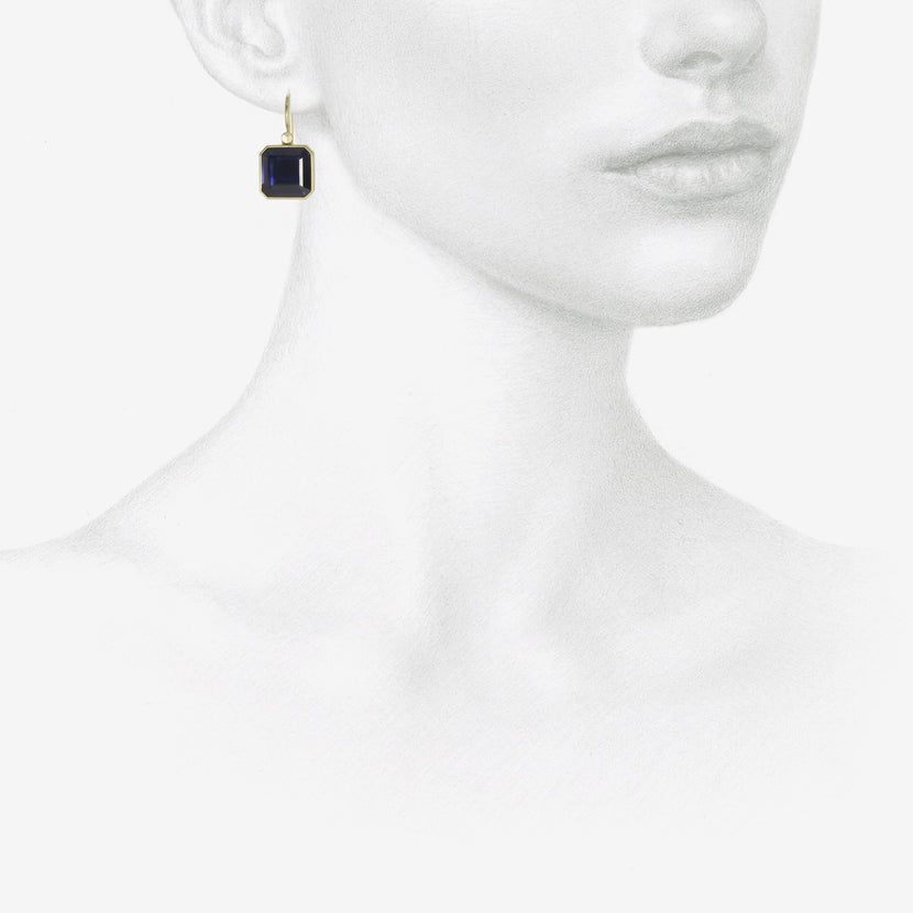 LOLA BROOKS 18K & DEEP INDIGO IOLITE CUBE DROP EARRINGS, 8.49CT