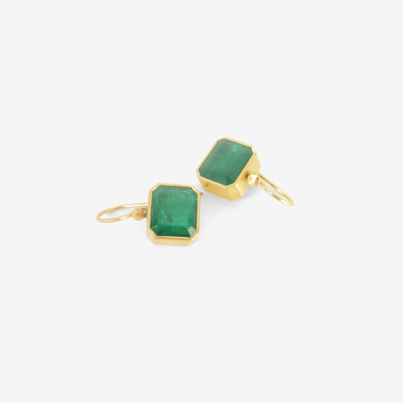 LOLA BROOKS 18K & EMERALD-CUT ZAMBIAN EMERALD DROP EARRINGS, 7.07CT