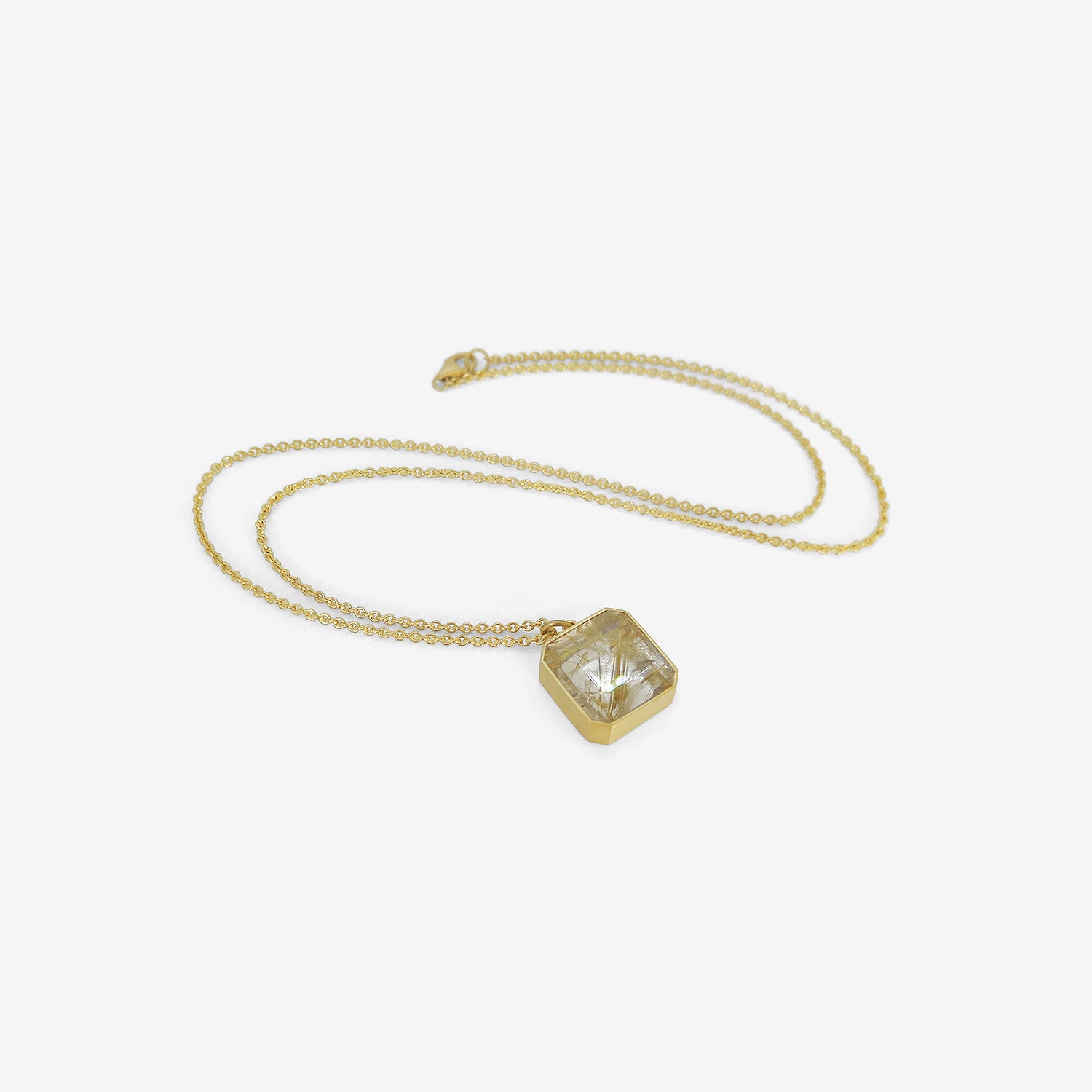 LOLA BROOKS 18K & EMERALD-CUT RUTILATED QUARTZ PENDANT, 9.61CT