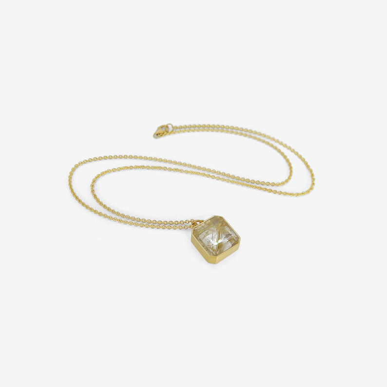 LOLA BROOKS 18K & EMERALD-CUT RUTILATED QUARTZ PENDANT, 9.61CT