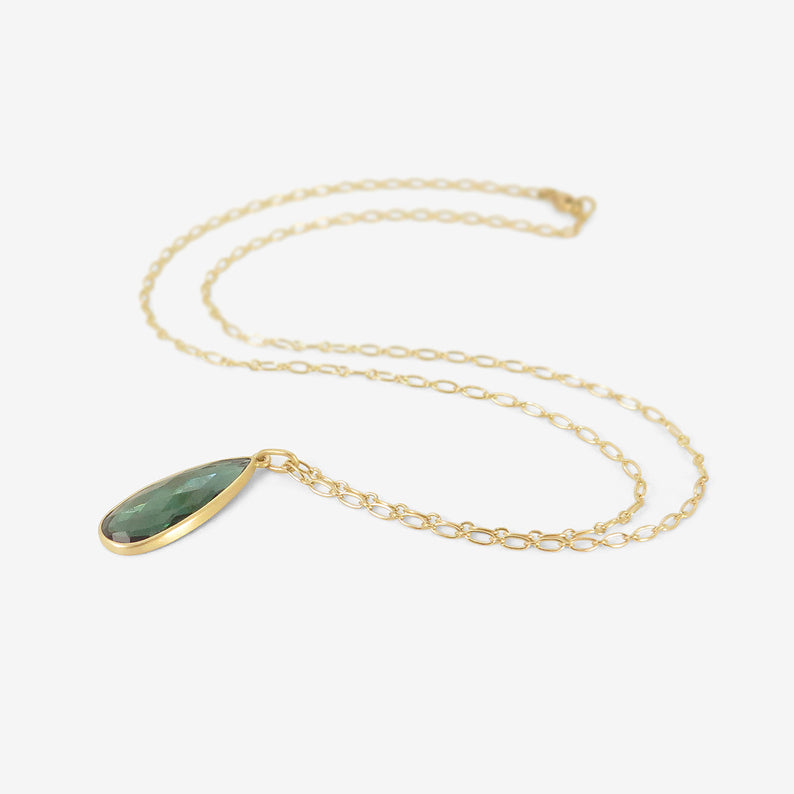 LOLA BROOKS 18K & FACETED TEARDROP-SHAPED GREEN TOURMALINE PENDANT, 4.23CT