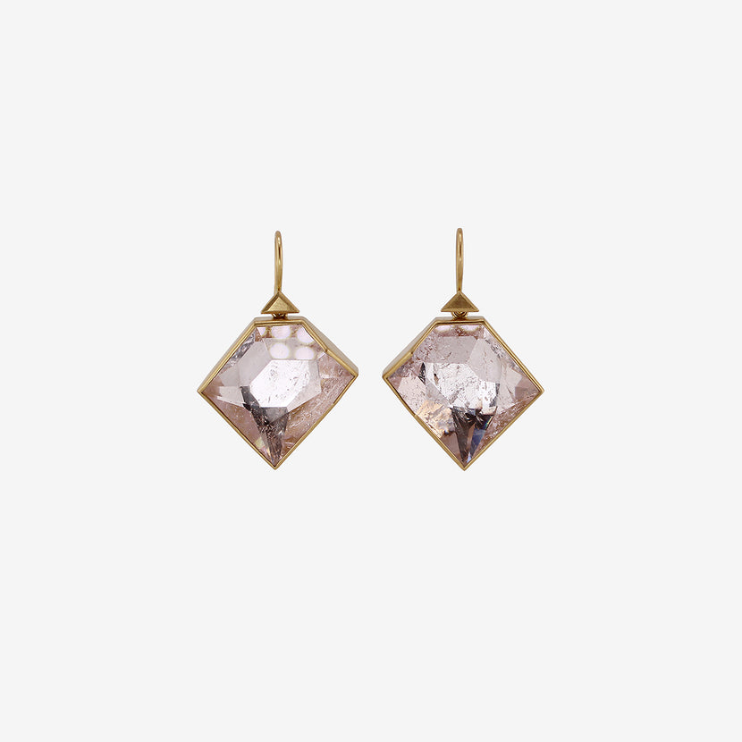 LOLA BROOKS 18K & GEOMETRIC MORGANITE CRYSTAL DROP EARRINGS, 31.44CT