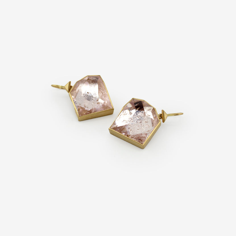 LOLA BROOKS 18K & GEOMETRIC MORGANITE CRYSTAL DROP EARRINGS, 31.44CT