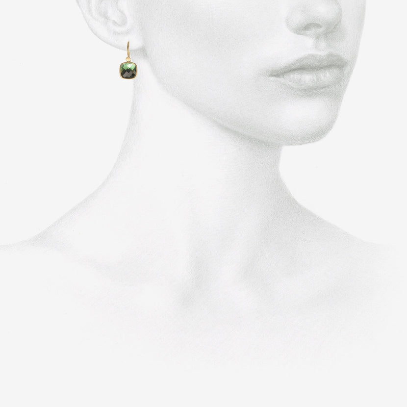 LOLA BROOKS 18K & GREEN AND BLUE CHECKERED TOURMALINE CUSHION EARRINGS, 4.81CT