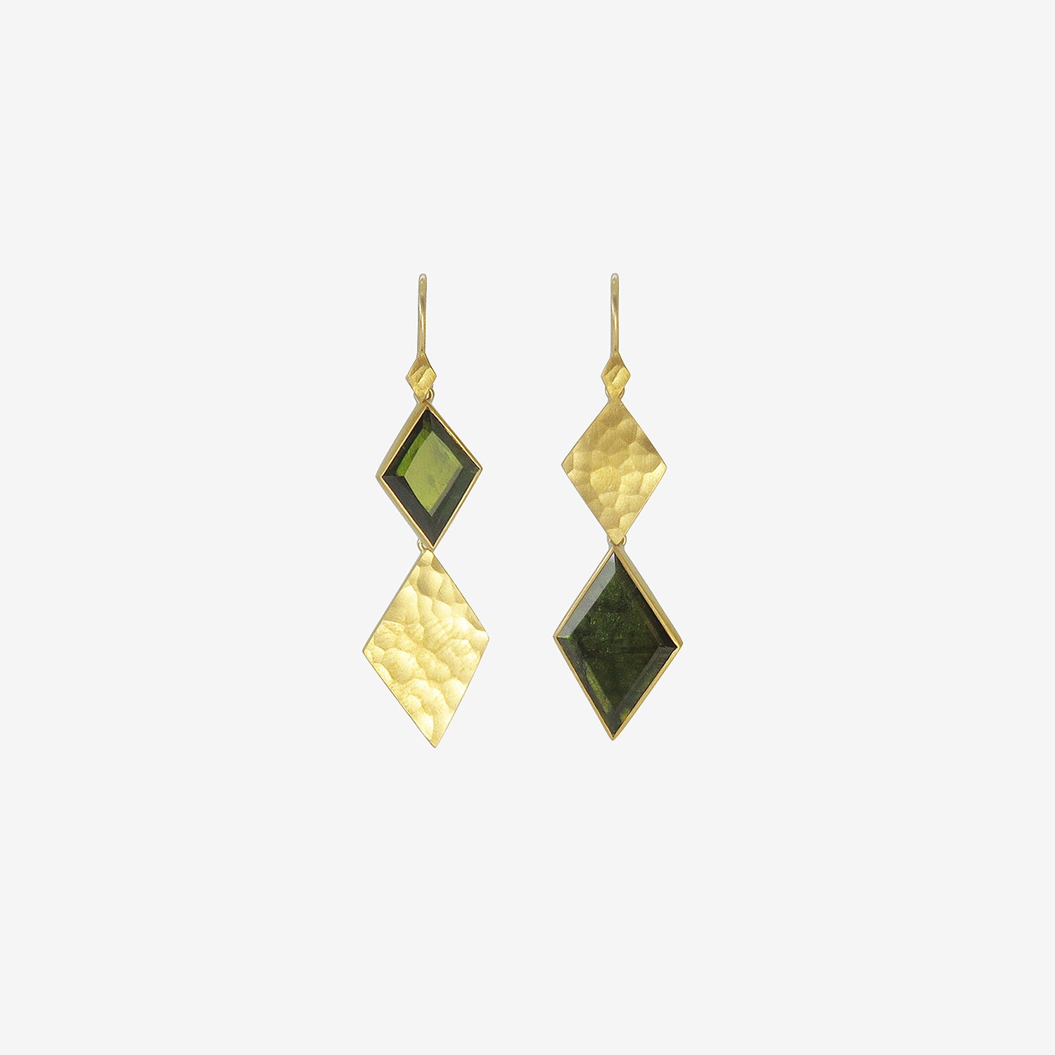 LOLA BROOKS 22K & HARLEQUIN GREEN TOURMALINE KLIMT DOUBLE DROP EARRINGS, 6.48CT