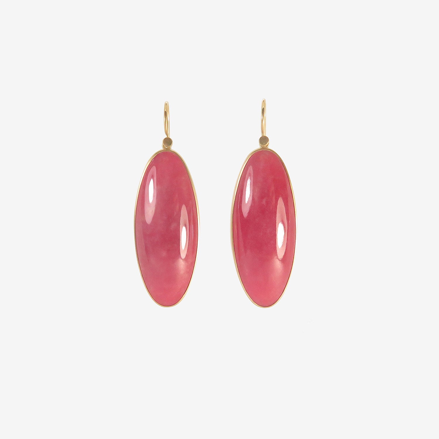 LOLA BROOKS 18K & LARGE ELONGATED OVAL RHODONITE DROP EARRINGS, 56.6CT