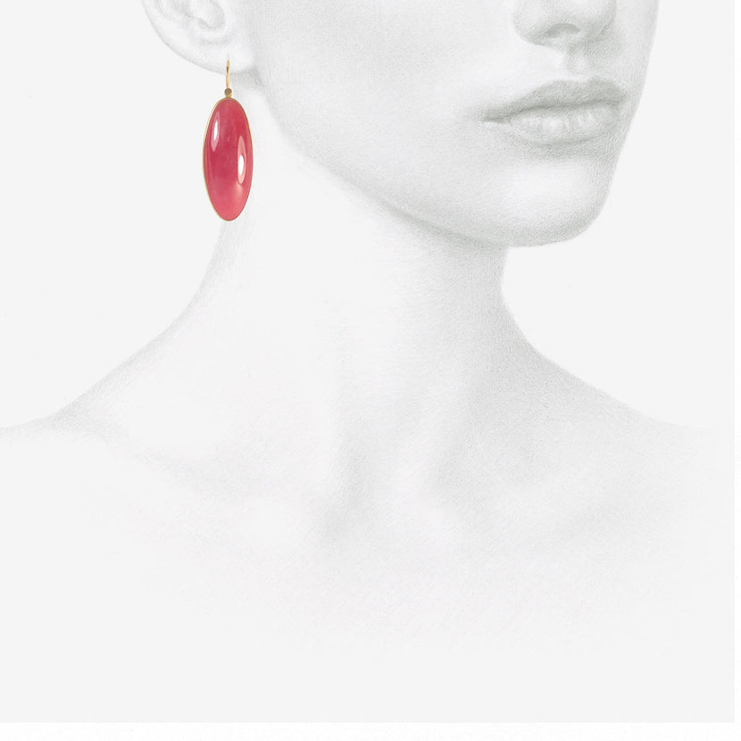 LOLA BROOKS 18K & LARGE ELONGATED OVAL RHODONITE DROP EARRINGS, 56.6CT