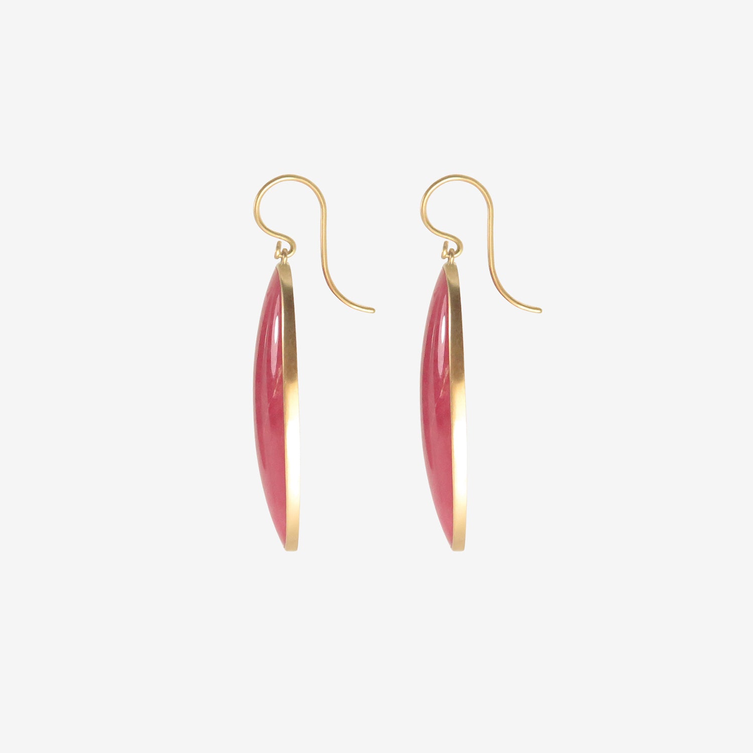 LOLA BROOKS 18K & LARGE ELONGATED OVAL RHODONITE DROP EARRINGS, 56.6CT