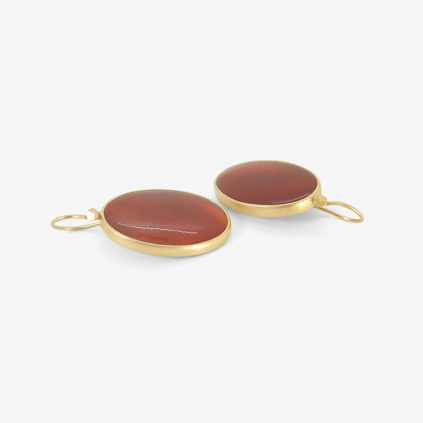 LOLA BROOKS 18K & LARGE OVAL CARNELIAN DROP EARRINGS, 23.79CT