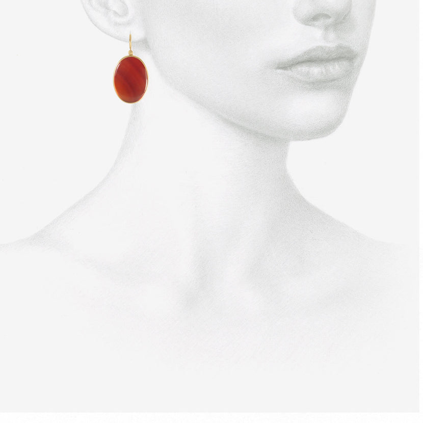 LOLA BROOKS 18K & LARGE OVAL CARNELIAN DROP EARRINGS, 23.79CT