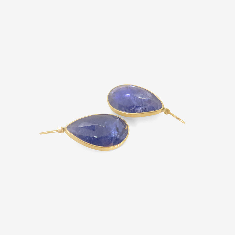 LOLA BROOKS 18K & LARGE ROSE-CUT TANZANITE PEBBLE DROP EARRINGS, 27.95CT