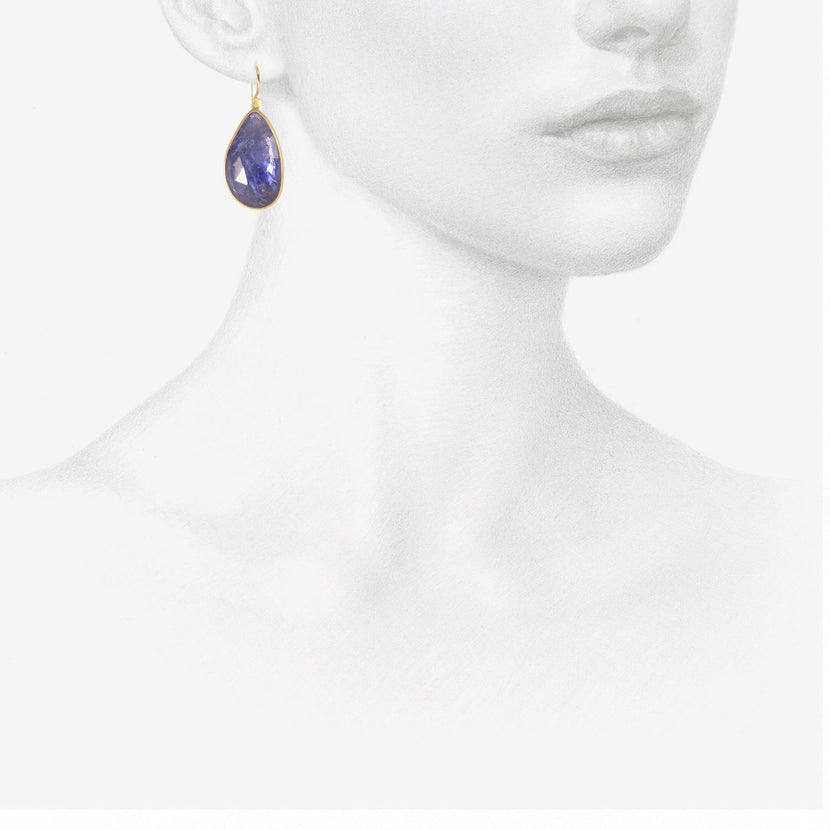 LOLA BROOKS 18K & LARGE ROSE-CUT TANZANITE PEBBLE DROP EARRINGS, 27.95CT