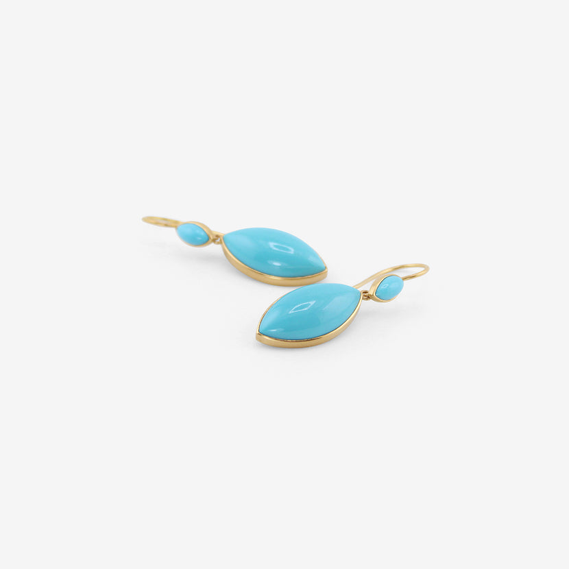 LOLA BROOKS 18K & MARQUIS-SHAPED SLEEPING BEAUTY TURQUOISE DOUBLE DROP EARRINGS, 14.52CT