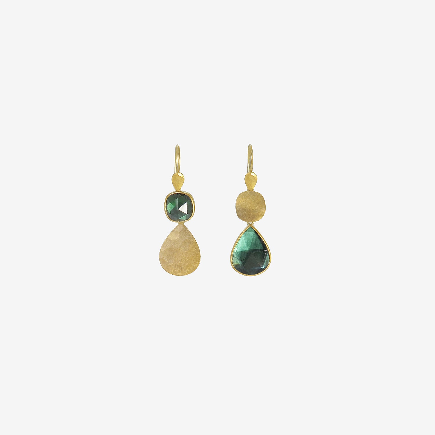 LOLA BROOKS 22K & MIXED-SHAPE BLUE GREEN TOURMALINE KLIMT DOUBLE DROP EARRINGS, 6.30CT