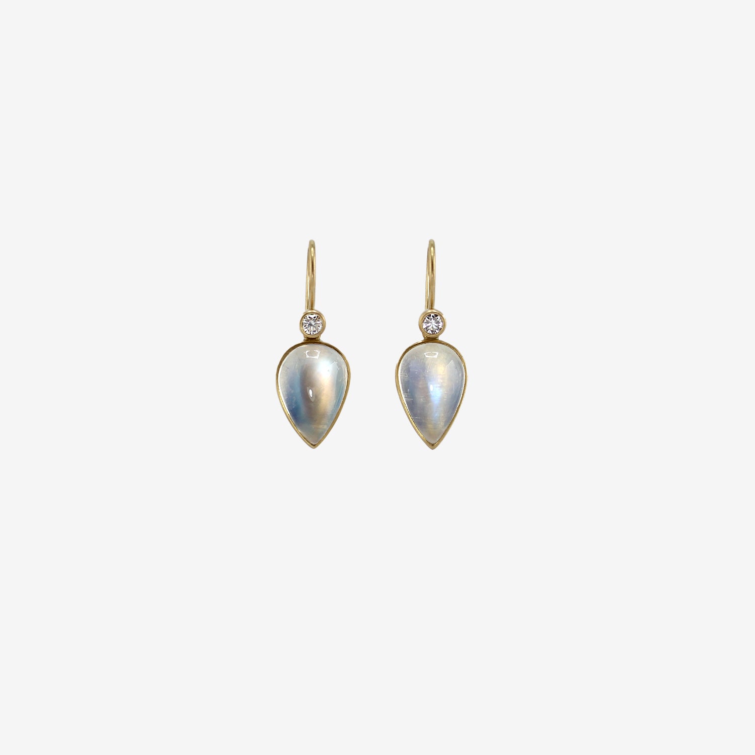 LOLA BROOKS 18K & MOONSTONE INVERTED TEARDROP EARRINGS WITH DIAMONDS