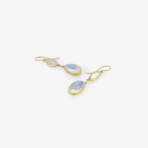 LOLA BROOKS 18K & MOONSTONE LINKED DOUBLE DROP EARRINGS, 13.76CT