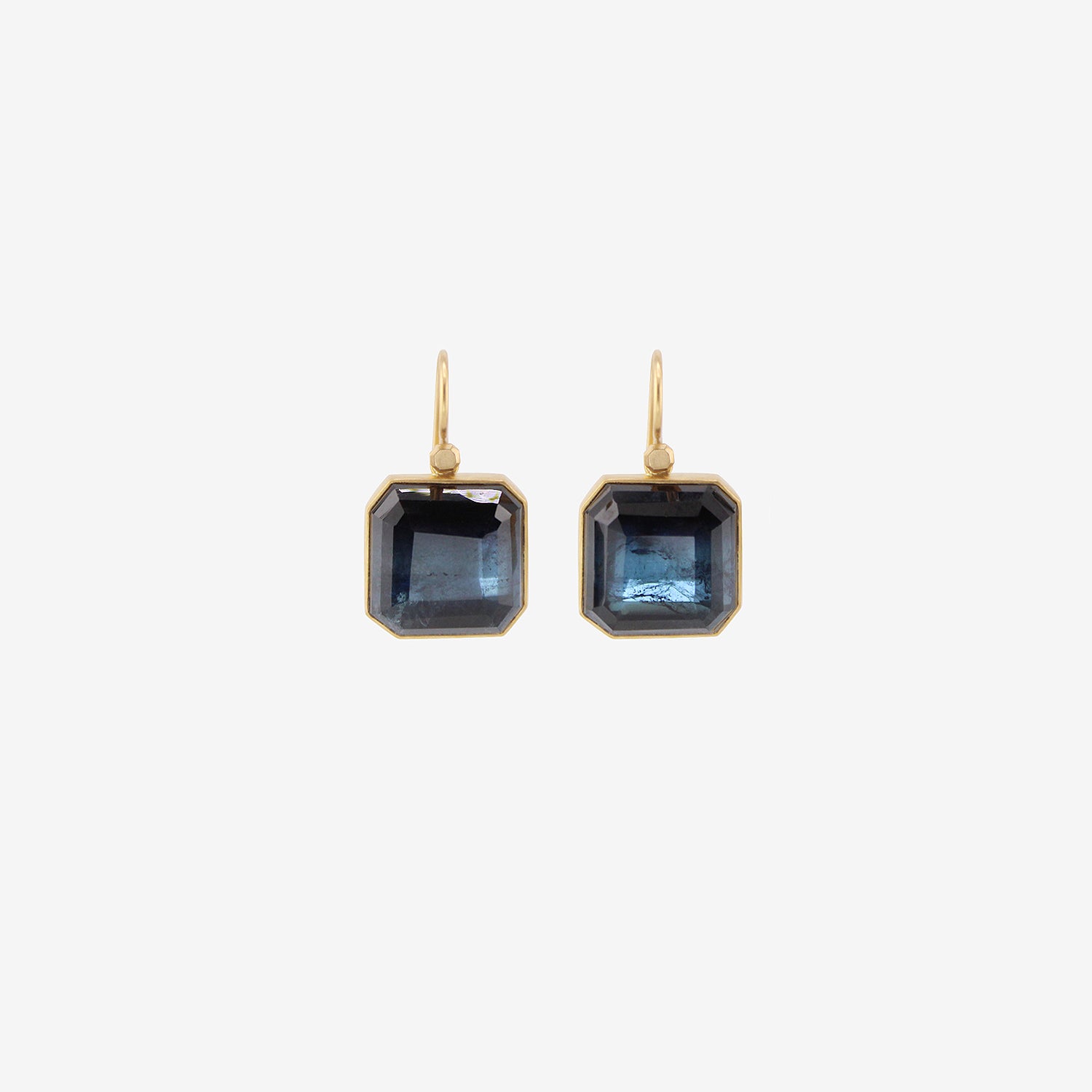 LOLA BROOKS 18K & OCTAGONAL NIGHTFALL BLUE TOURMALINE DROP EARRINGS, 21.08CT