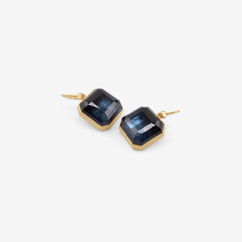 LOLA BROOKS 18K & OCTAGONAL NIGHTFALL BLUE TOURMALINE DROP EARRINGS, 21.08CT