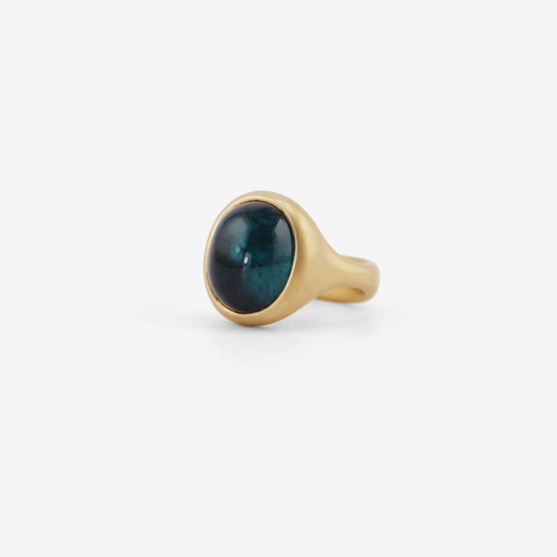 LOLA BROOKS 18K & OVAL BLUE GREEN TOURMALINE CAST RING, 12.57CT