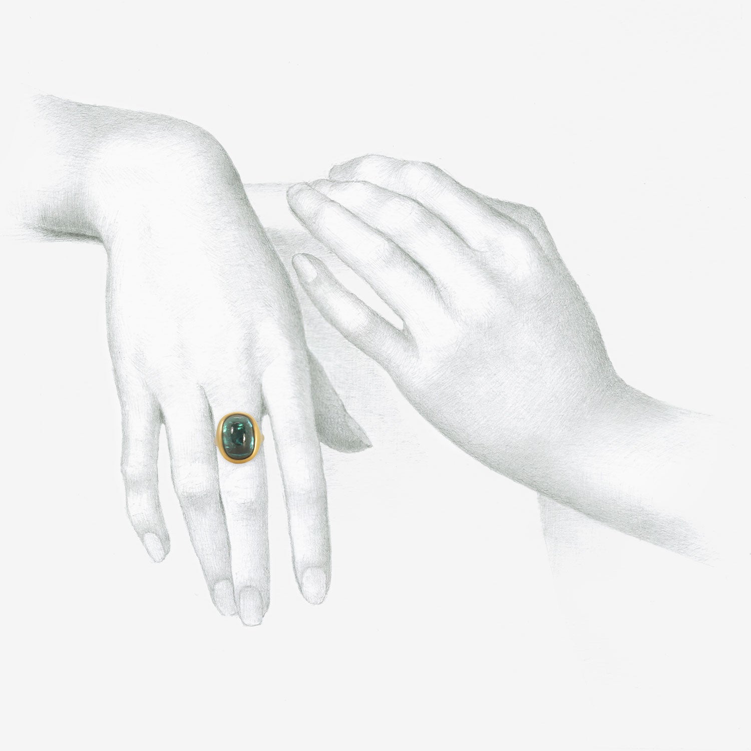 LOLA BROOKS 18K & OVAL BLUE GREEN TOURMALINE CAST RING, 13.71CT