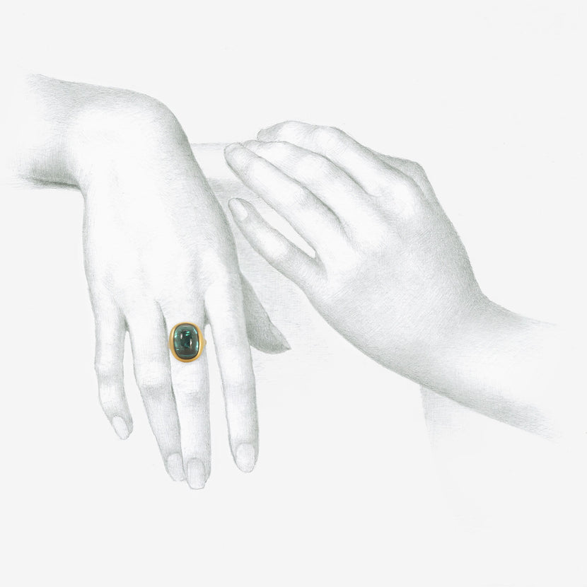 LOLA BROOKS 18K & OVAL BLUE GREEN TOURMALINE CAST RING, 13.71CT