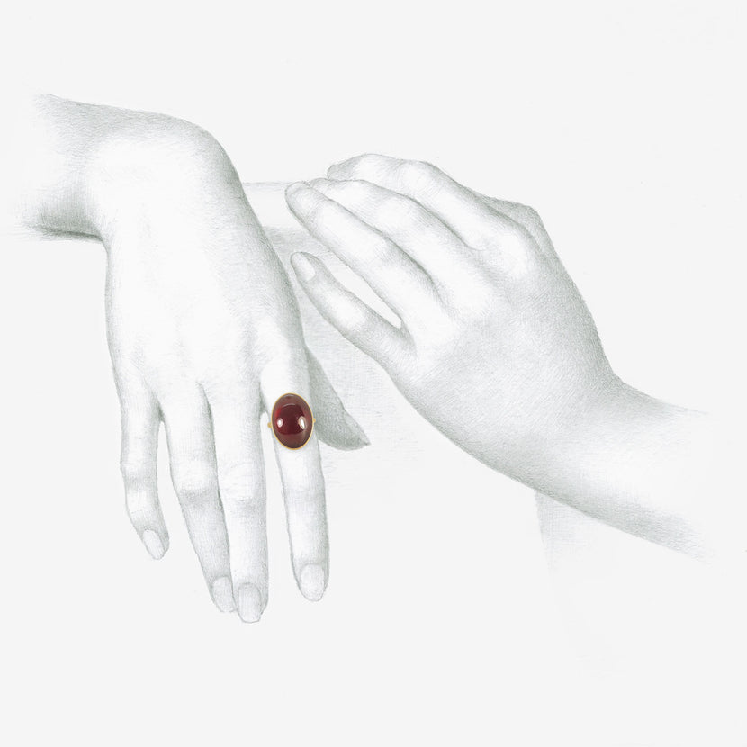 LOLA BROOKS 18K & OVAL HESSONITE GARNET RING, 21.38CT