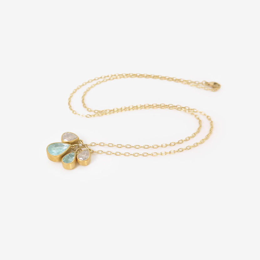 LOLA BROOKS 22K DROPLET NECKLACE WITH PARAIBA TOURMALINE AND ICY DIAMOND