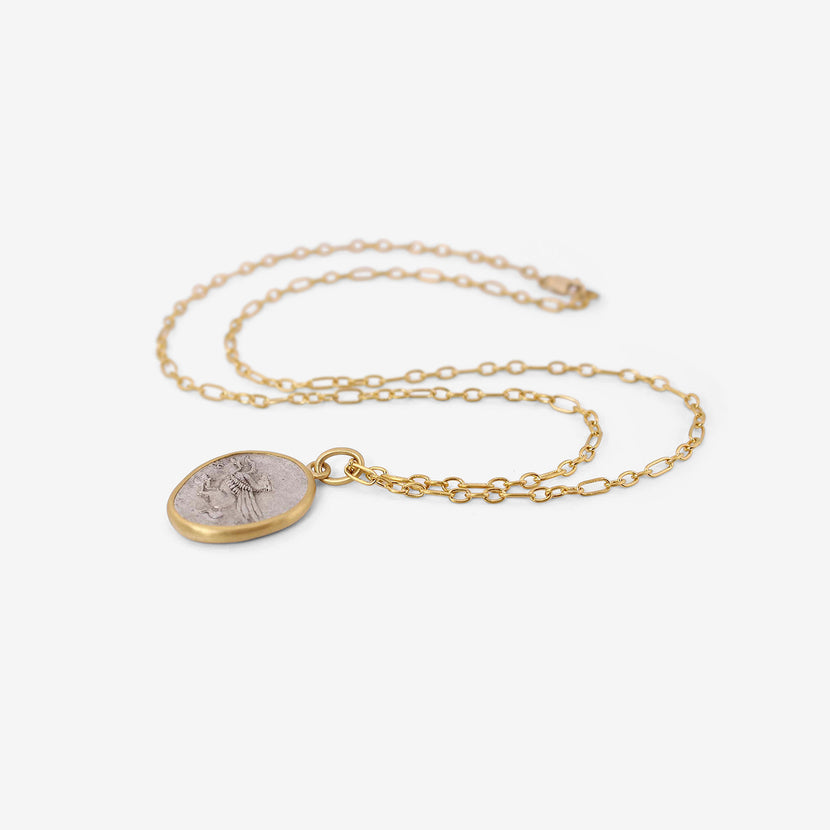 LOLA BROOKS 22K & SILVER ANCIENT GREEK CORINTHIAN PEGASUS/ATHENA COIN PENDANT, 347-307 BC