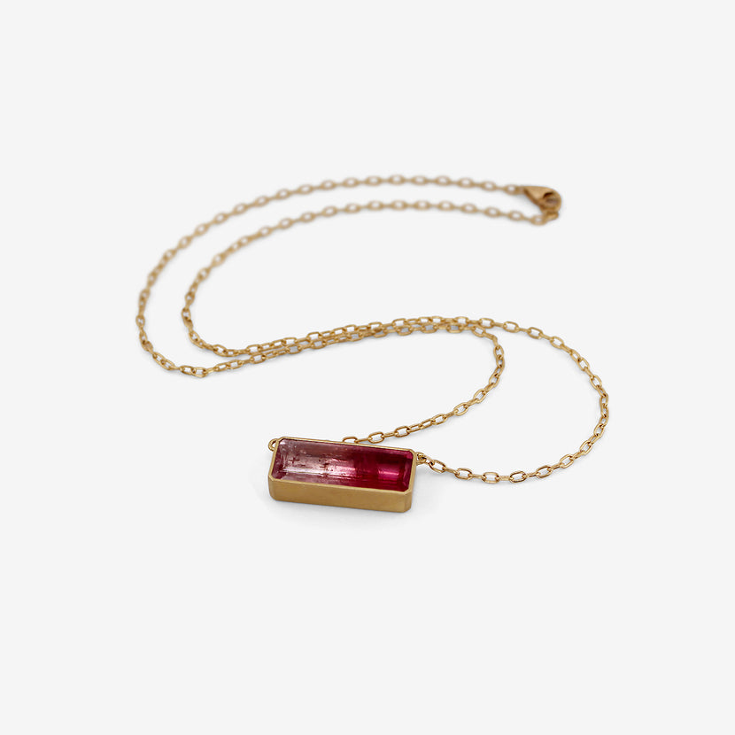 LOLA BROOKS 18K & PINK OMBRÉ TOURMALINE BAR NECKLACE, 6.69CT
