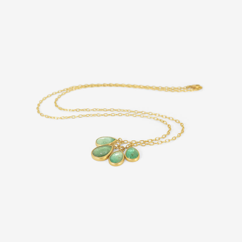 LOLA BROOKS 18K & QUADRUPLE EMERALD DROPLET NECKLACE, 3.82CT