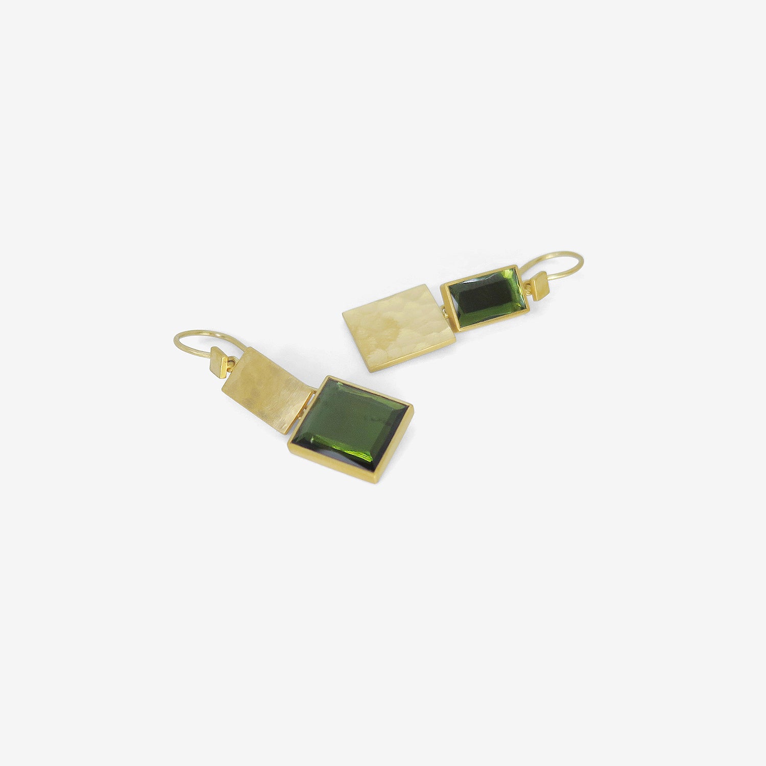 LOLA BROOKS 22K & RECTANGULAR GREEN TOURMALINE KLIMT DOUBLE DROP EARRINGS, 2.43CT