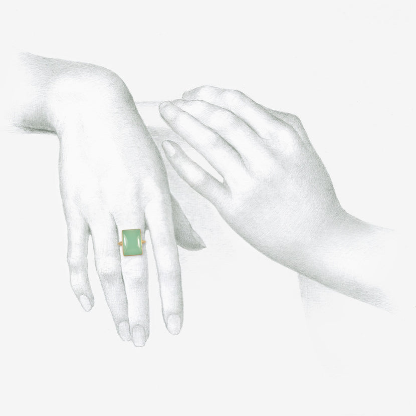 LOLA BROOKS 18K & RECTANGULAR CHRYSOPRASE RING, 9.82CT