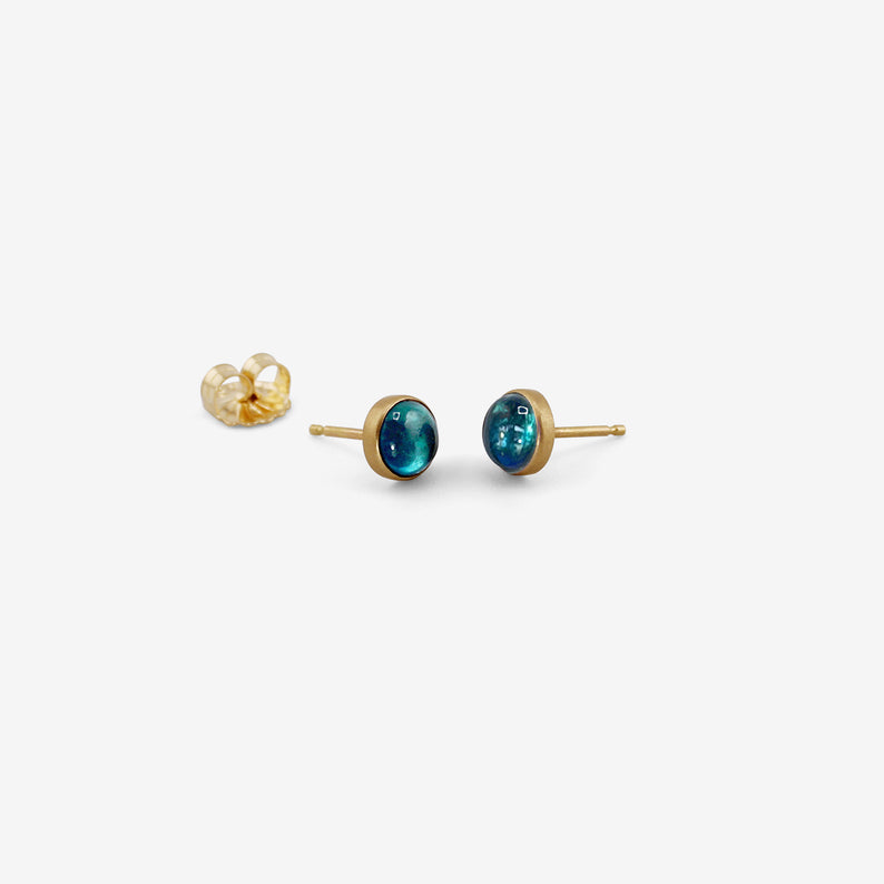 LOLA BROOKS 18K & ROUND CABOCHON BLUE TOURMALINE STUDS, 1.9CT