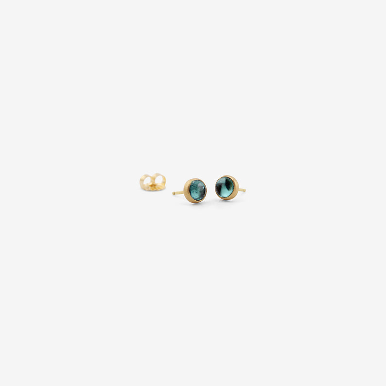 LOLA BROOKS 18K & ROUND CABOCHON PALE BLUE TOURMALINE STUDS, 1.46CT