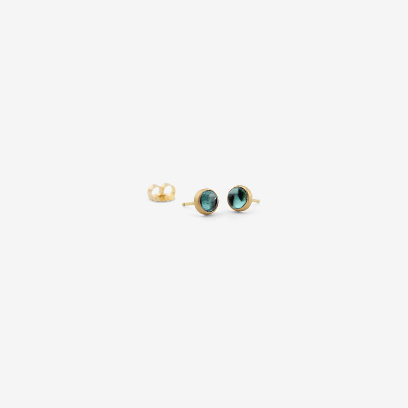 LOLA BROOKS 18K & ROUND CABOCHON PALE BLUE TOURMALINE STUDS, 1.46CT