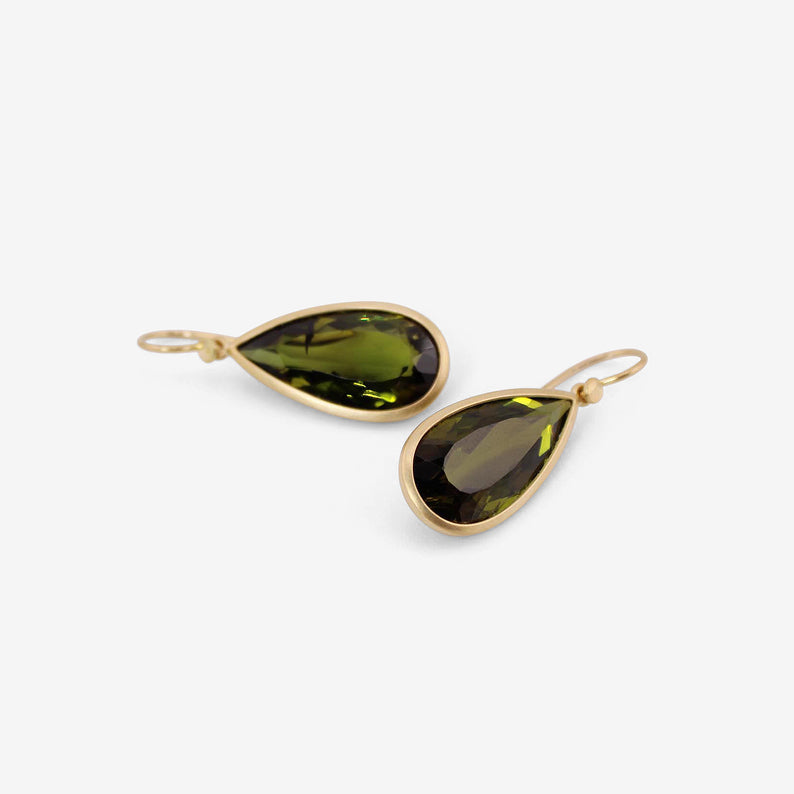 LOLA BROOKS 18K & TEARDROP-SHAPED OLIVE GREEN TOURMALINE EARRINGS, 21.9CT