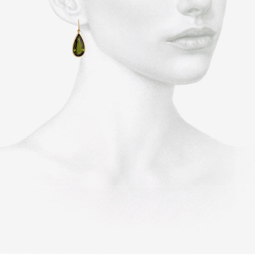 LOLA BROOKS 18K & TEARDROP-SHAPED OLIVE GREEN TOURMALINE EARRINGS, 21.9CT