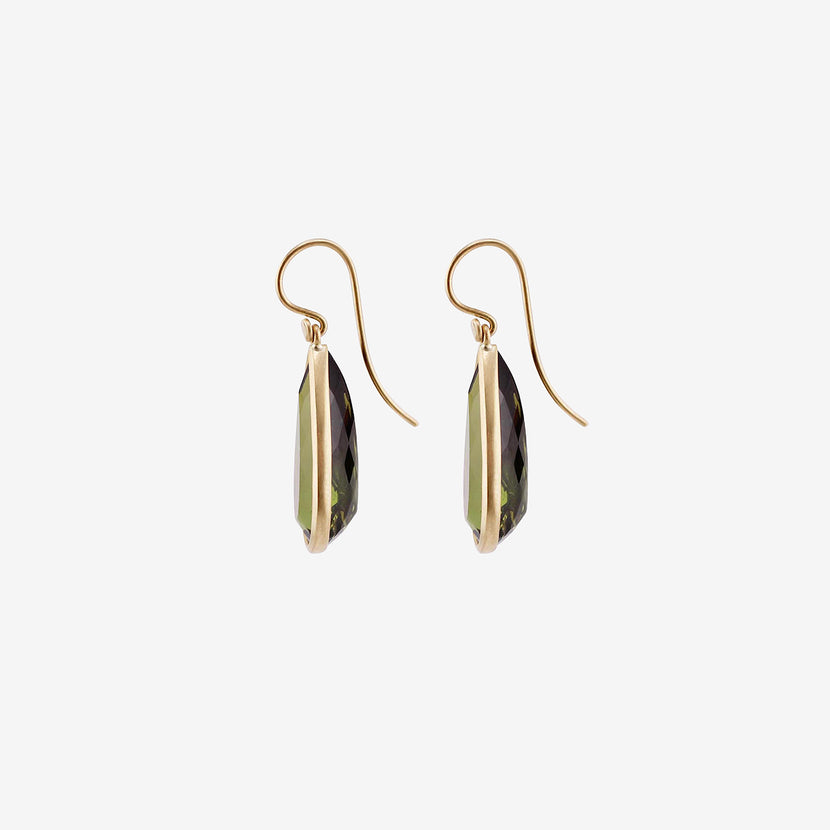 LOLA BROOKS 18K & TEARDROP-SHAPED OLIVE GREEN TOURMALINE EARRINGS, 21.9CT