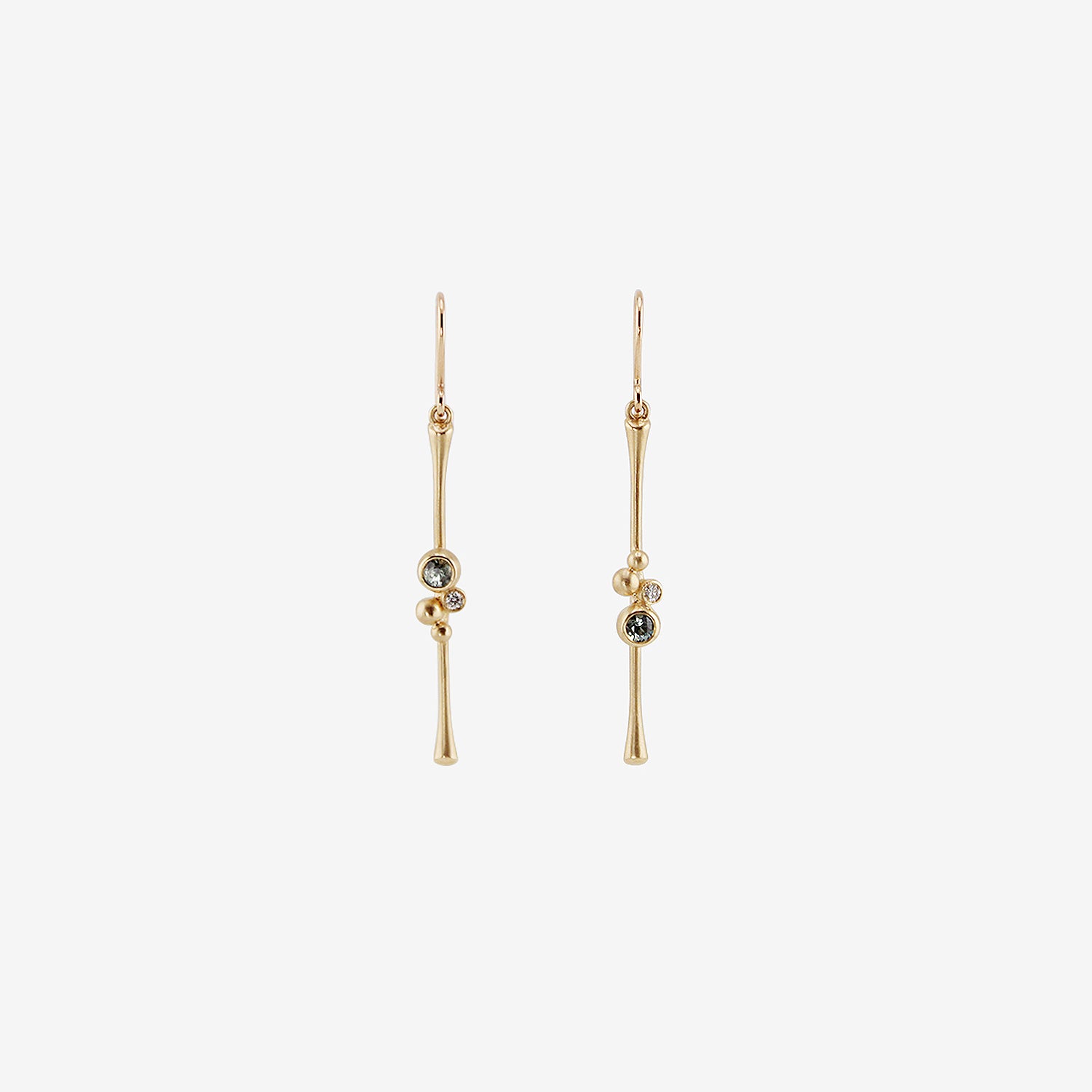 NICOLE LANDAW 14K & MONTANA SAPPHIRE BLOSSOM STICK EARRINGS WITH DIAMONDS